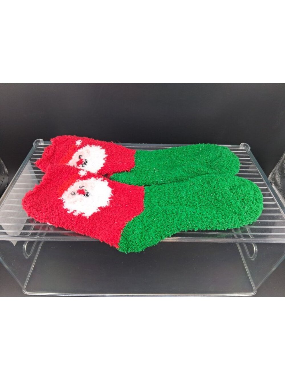 Cozy Christmas Santa Fluffy Socks Red & Green Festive Design